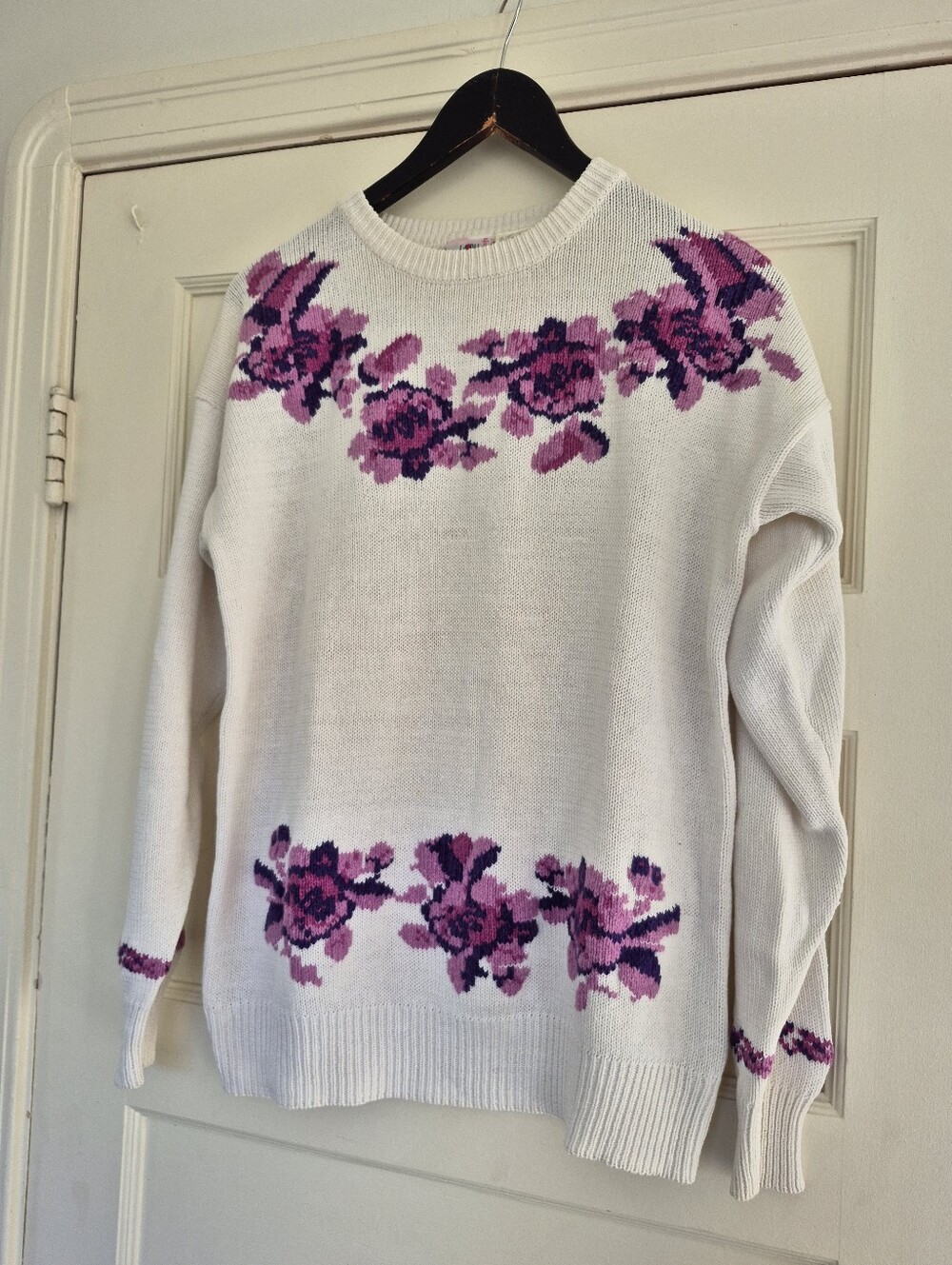 Cotton And Ramie Vintage Lady Footlocker Knit Sweater Size Small Floral Designs